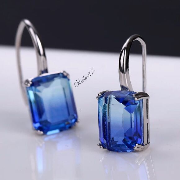 NEW Tourmaline 18K Rhodium Plated Drop Earrings - Picture 5 of 13